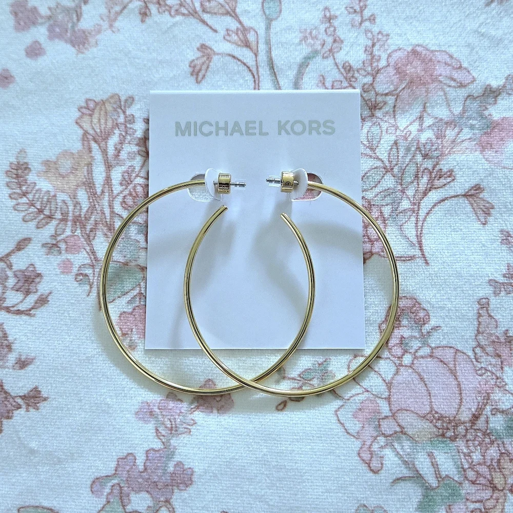 Michael Kors Gold💛 "Cityscape"🏙 Large Hoop Earrings - Picture 4 of 14